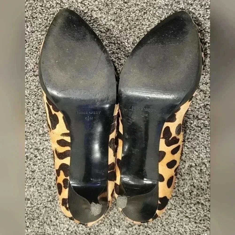 VTG Nine West NW7PRISILLA Leopard print stiletto pumps, real fur, size 6.5M - Picture 7 of 10